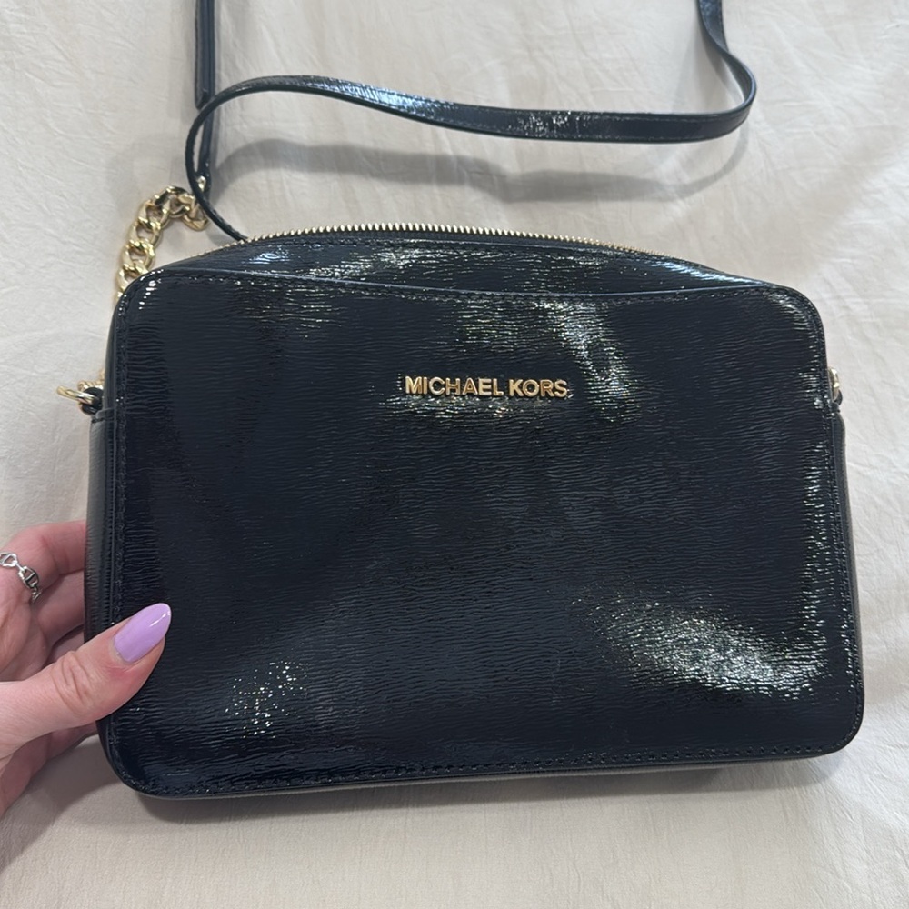Michael Kors black patent crossbody bag